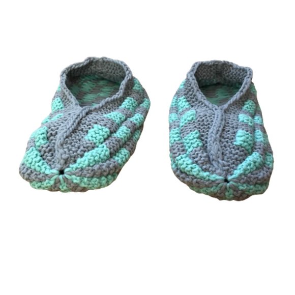 Vintage Turquoise Grey Checker Warm Cozy Slippers - Picture 4 of 6